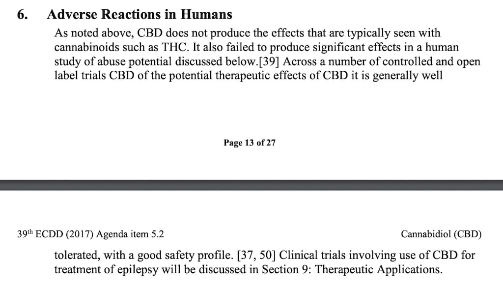 Adverse Reactions In Humans - Who Report On Cannabidiol
