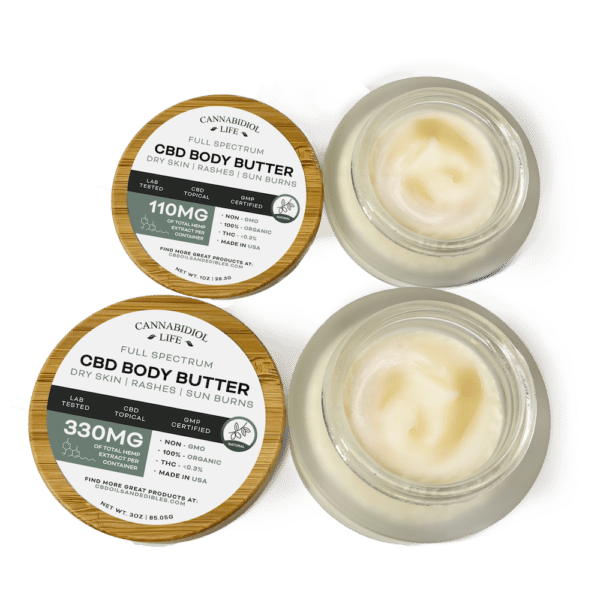 Two Open Jars Of High-Quality And Silky Smooth Cbd Body Butter By Cannabidiol Life.