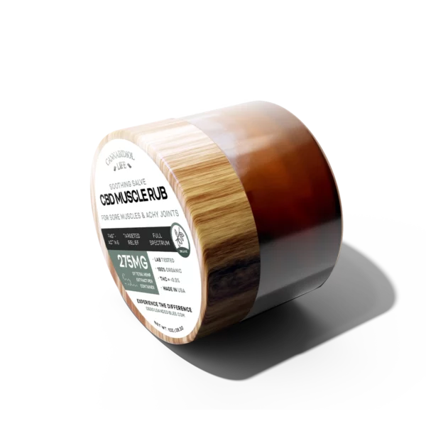 This Close Up Look Of A Cbd Muscle Rub, Previously Known As Soothe Cbd Balm, Shows A Amber Glass Jar With Wooden-Like Bamboo Caps; The Lighting And Excellent Use Of Shadows Makes This Photo Exceptionally Aesthetically Pleasing.