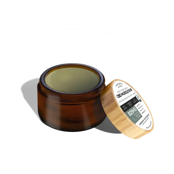 An Open Jar Of A Cbd Muscle Rub, Also Known As A Cbd Salve, Shows The Balm-Like Texture And Color So Viewers Can Have A Better Idea Of What To Expect.