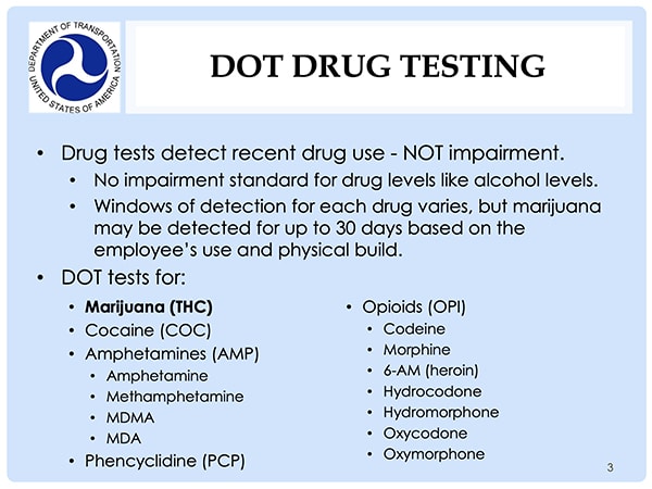 Drogentestleitfaden des Verkehrsministeriums Spezifische Betäubungsmittel, auf die sie testen